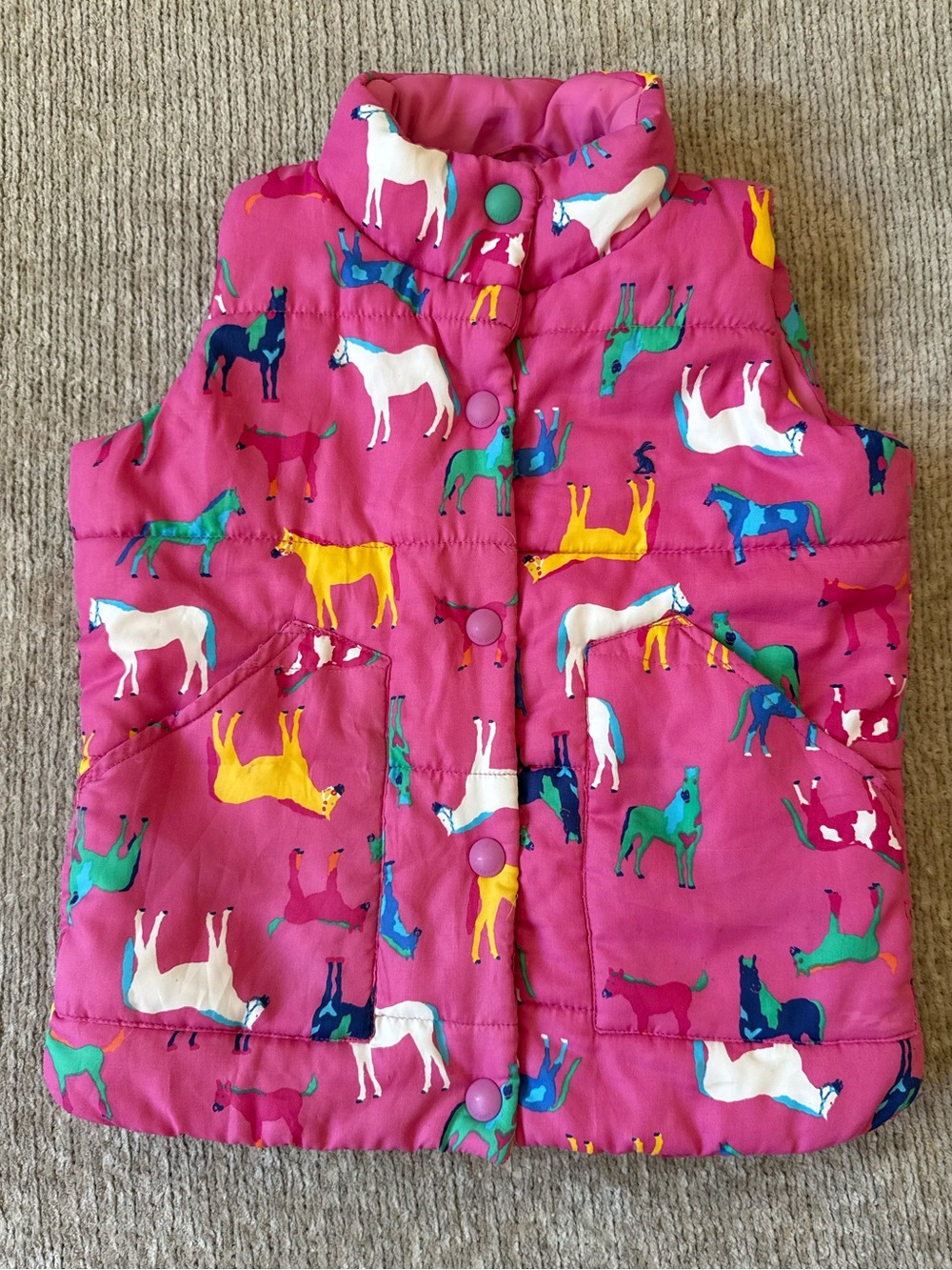 Joules Girls 7Y Pink Horse Print Quilted Puffer Vest Gilet Equestrian
